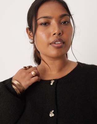 Brave Soul Plus Knit Cardigan With Gold Tone Buttons In Black