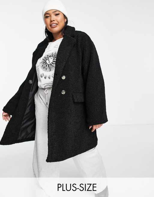 Brave Soul Plus – Kyrati – Svart ytterrock i bouclé