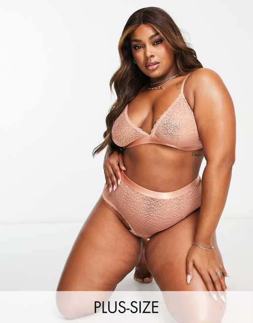 Brave Soul Plus lace triangle bralette in cork