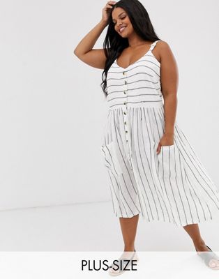 Brave Soul Plus lelia stripe dress with button front-White
