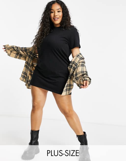 Brave Soul Plus lennon t-shirt dress in black
