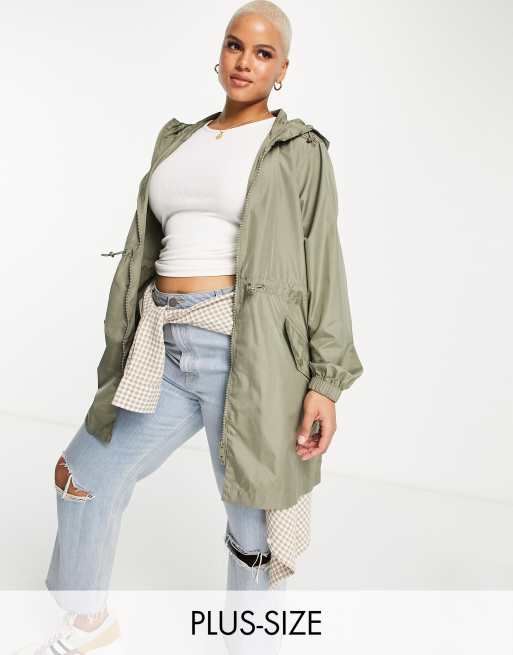 Brave Soul Plus lolo rain mac in khaki