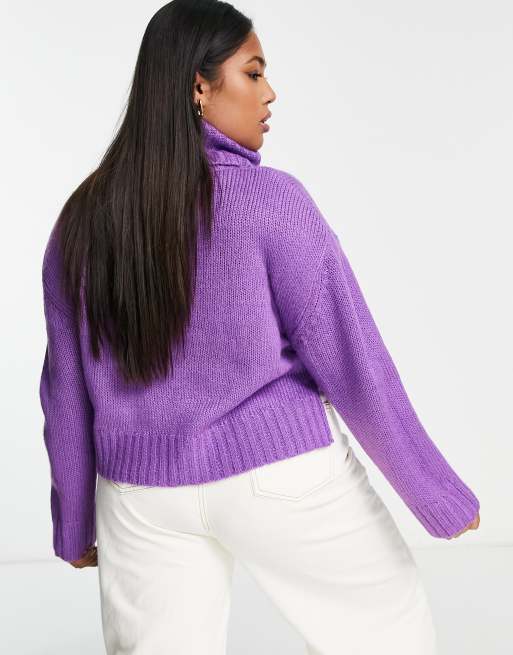 Brave Soul Plus maglione corto squadrato con collo alto in viola, 2 di 4