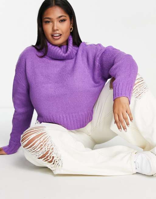 Brave Soul Plus maglione corto squadrato con collo alto in viola, 4 di 4