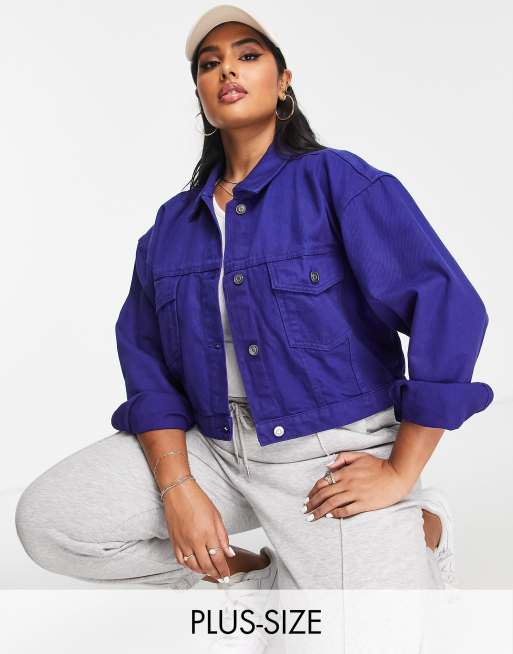 Brave Soul Plus Maldive denim jacket in colbalt blue