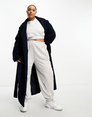 Brave Soul Plus boucle formal belted coat in navy - ASOS Price Checker