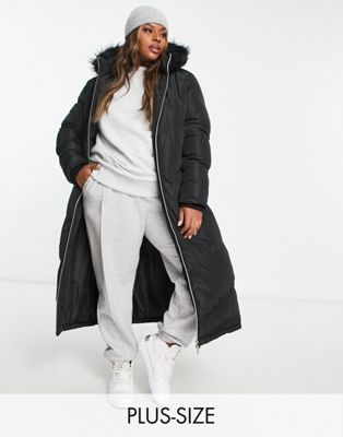 Brave Soul Plus marcella padded parka jacket with hood in black