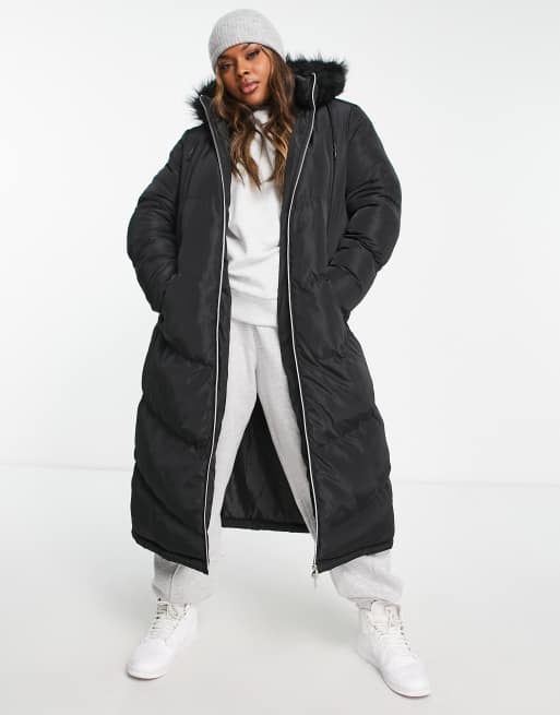 Brave Soul Plus marcella padded parka jacket with hood in black | ASOS