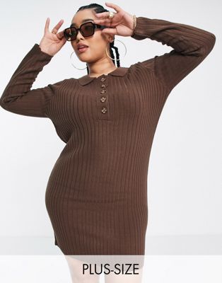 Brave Soul Plus matilda knitted polo neck dress