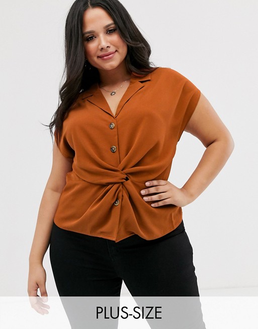 Brave Soul Plus maxwell twist front blouse in rust