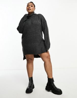 Brave Soul Plus ming knitted roll neck jumper dress in grey - ASOS Price Checker