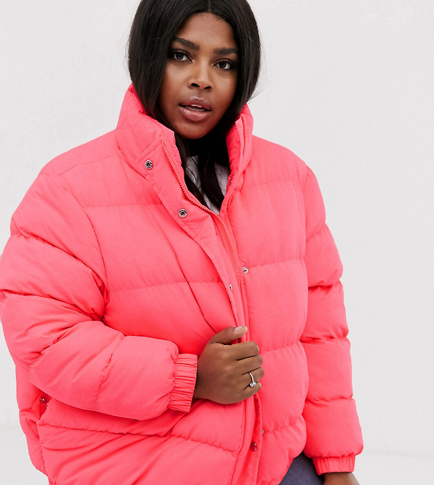 Brave Soul Plus - Neonfarvet foret frakke-Pink