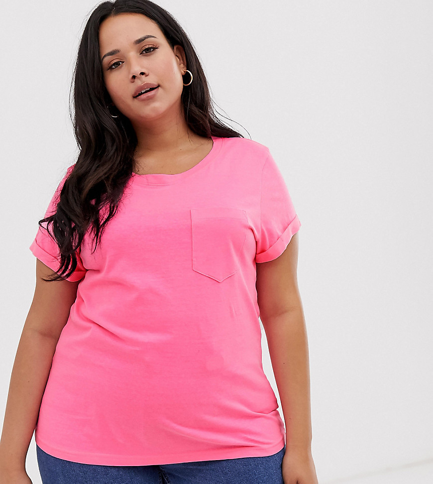 Brave Soul Plus – Neonrosa t-shirt i oversize-modell