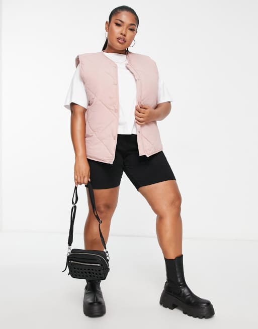 Brave Soul Plus Nutland quilted diamond vest in dusty pink, 4 of 4