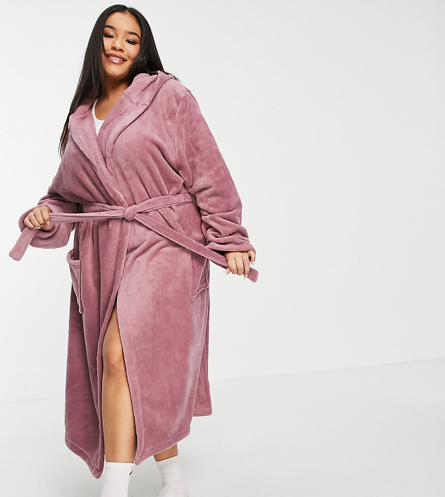 Brave Soul Plus olivia long sherpa fleece robe in blush-Pink