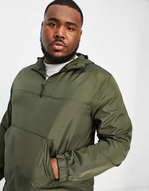 Brave Soul Plus overhead half zip anorak jacket in khaki