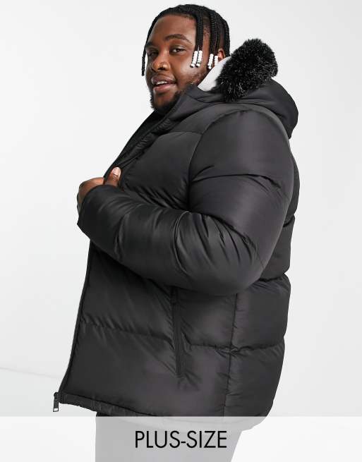 Brave Soul Plus padded parka jacket with faux fur hood in black