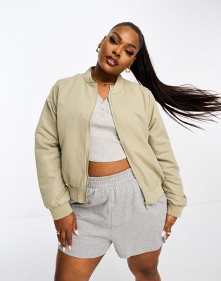 Brave Soul Plus peached bomber jacket in sage