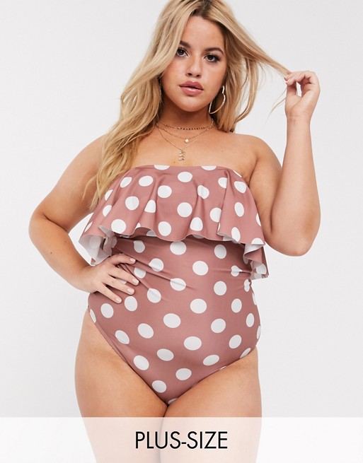 Brave Soul Plus printed swimsuit with contrast printed frill