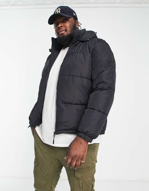 Brave Soul puffer jacket with hood in black