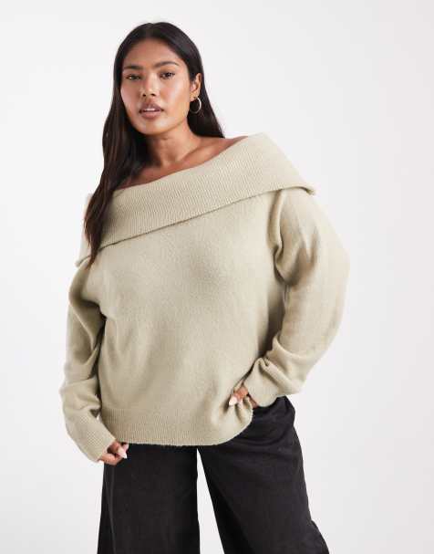 Brave Soul Plus – Pullover in Salbeigrün mit Carmen-Ausschnitt - view 1
