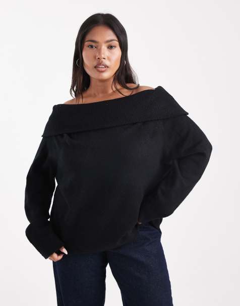 Brave Soul Plus – Pullover in Schwarz mit Carmen-Ausschnitt - view 1