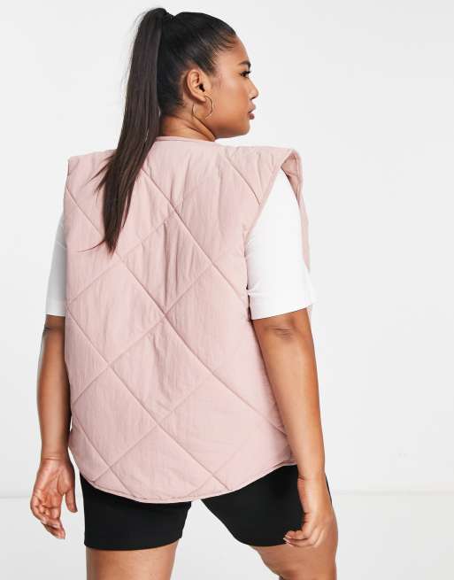 Brave Soul Plus quiltet diamantvest i støvet pink, 2 af 4