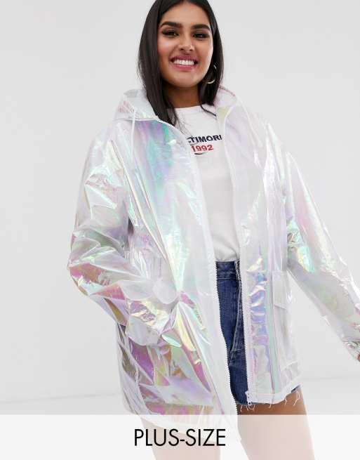 Holographic Glossy Parka Jacket Autumn Winter Warm Hooded Zip Up