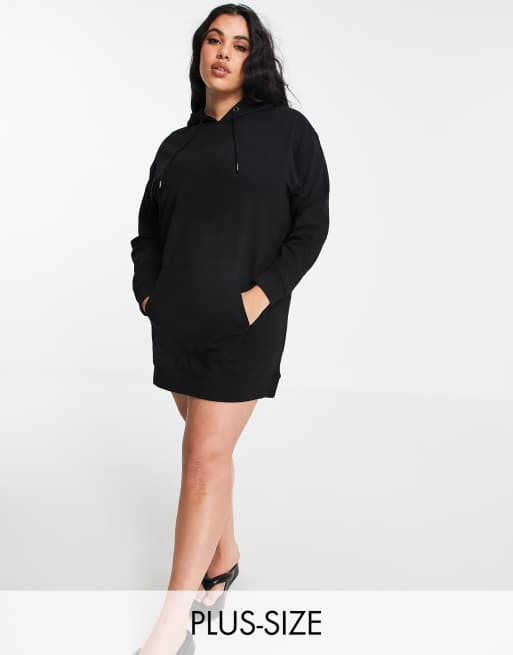 Brave Soul Plus raku hooded jumper dress in black