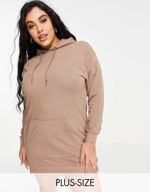 Brave Soul Plus – Raku – Pulloverkleid in Nerzbraun mit Kapuze