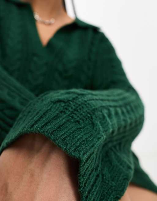 Brave Soul Plus robe midi en maille côtelée à col polo vert foncé, 3 de 4