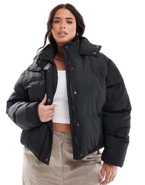 Brave Soul Plus – Schwarze Steppjacke mit Kapuze - view 1