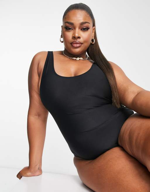 Plain black best sale plus size swimsuit