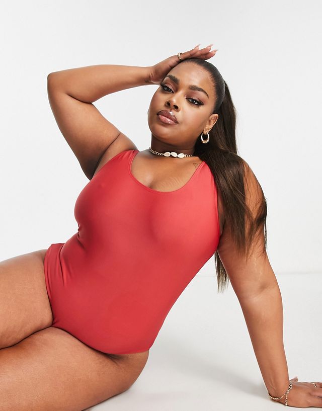 Brave Soul Plus scoop neck swimsuit in red
