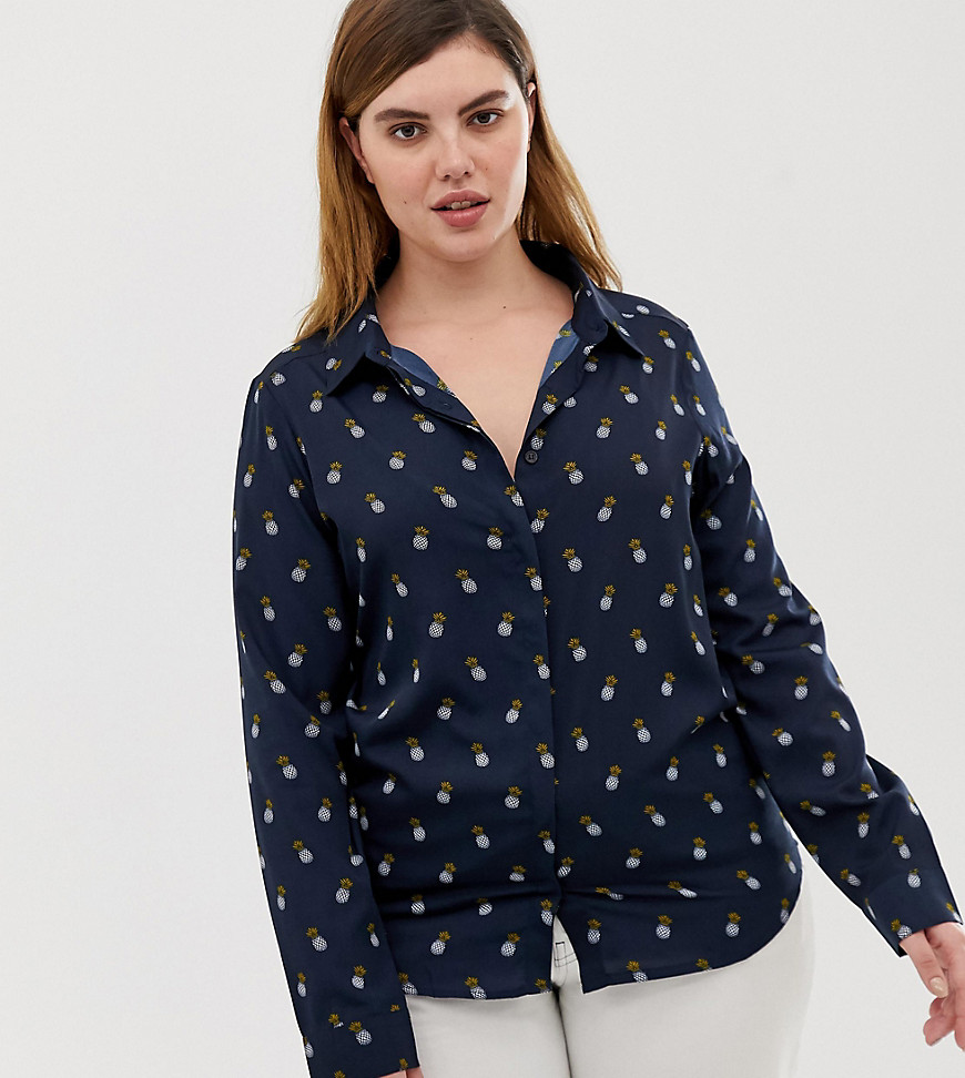 Brave Soul Plus - Skjorta med ananasmönster-Marinblå