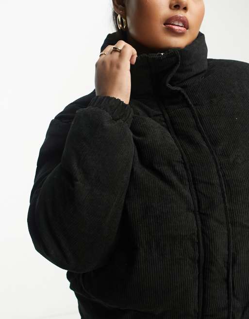 Black cord puffer sales jacket