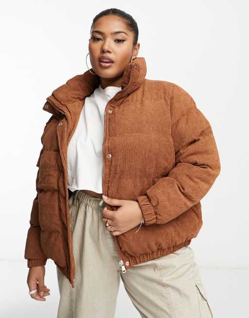 Cream cord puffer on sale jacket