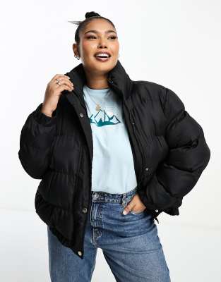 Brave Soul Plus slay puffer jacket in black