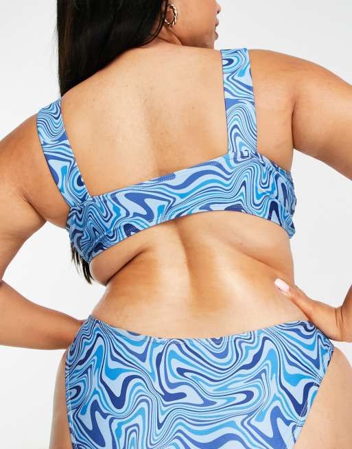 YOURS Curve Plus Size Blue Retro Swirl Print Tankini Top