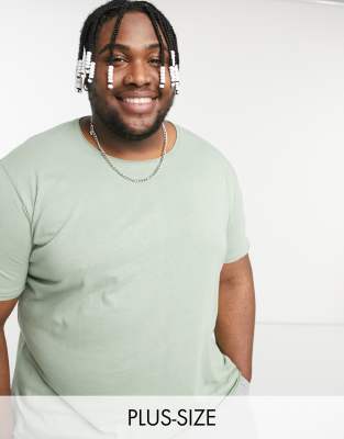 Brave Soul Plus - T-shirt met onafgewerkte randen in groen