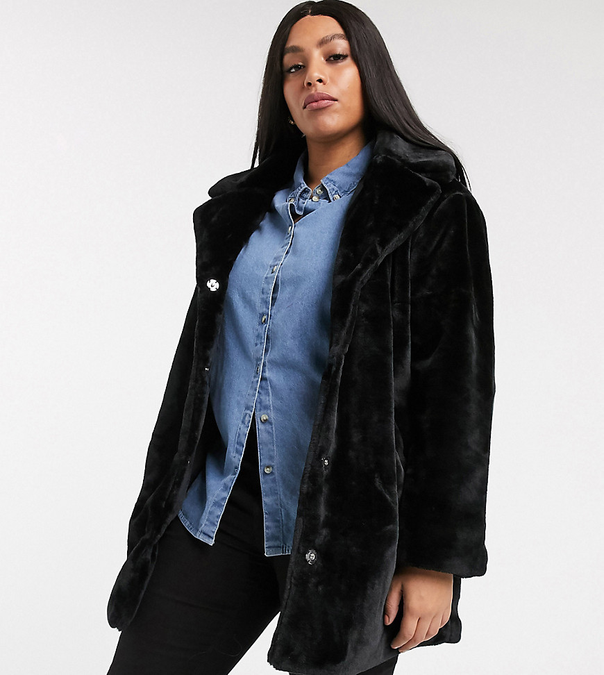 Brave Soul Plus tamsin faux fur jacket-Black