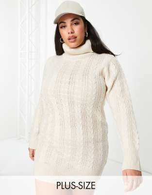 Brave Soul Plus tiba roll neck cable knit dress