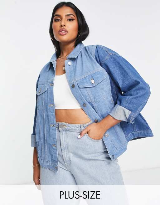 Brave Soul Plus tigerlily two tone denim jacket in blue | ASOS