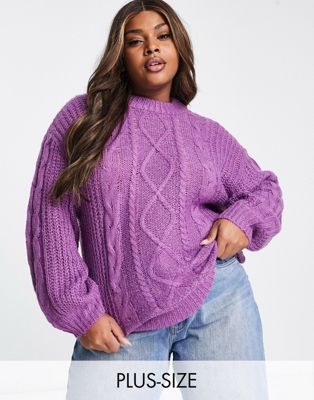 Brave Soul Plus Tokyo oversized cable knit jumper in purple - ASOS Price Checker