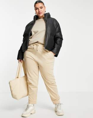 nude leather puffer jacket