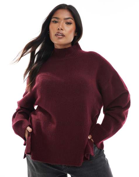 Brave Soul Plus turtleneck jumper with wide sleeves in wine - view 1