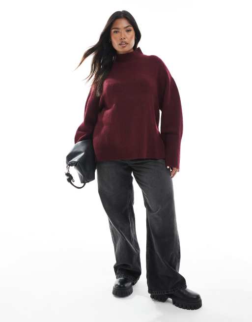 Brave Soul Plus turtleneck sweater with wide sleeves in wine ASOS