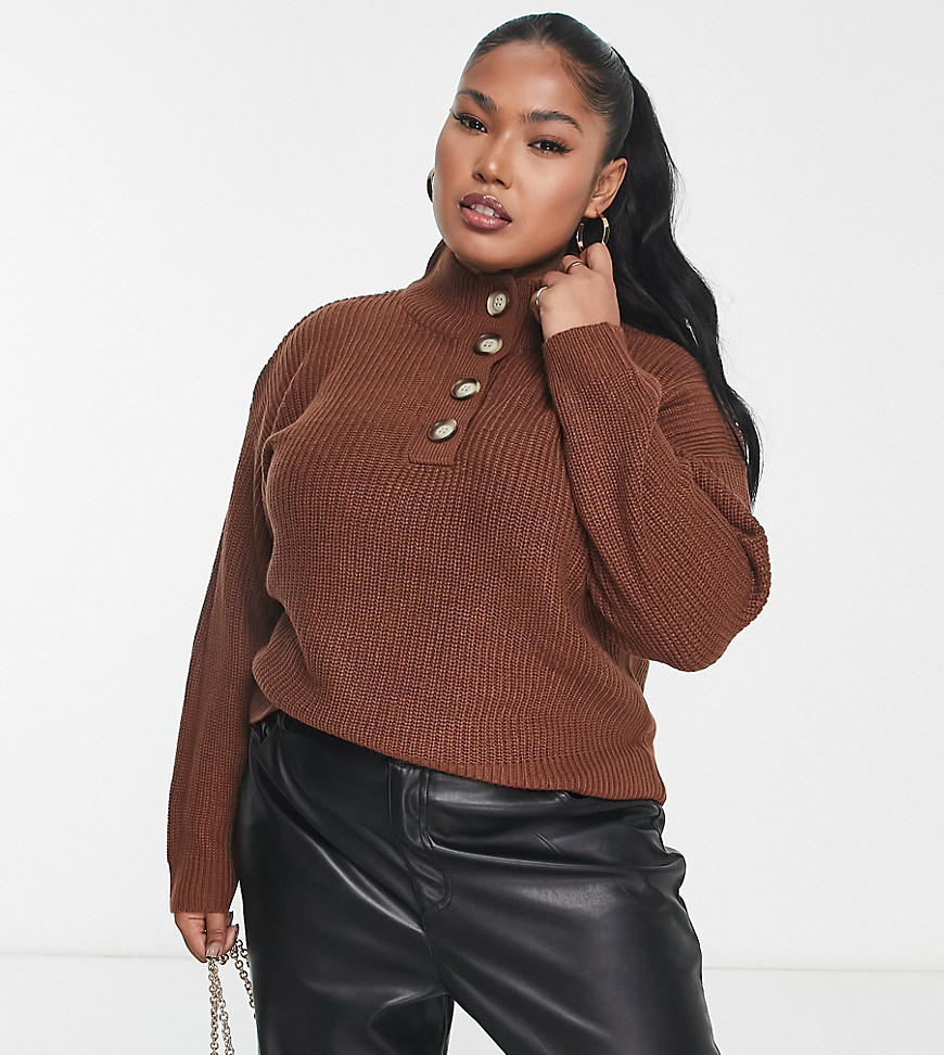 Brave Soul Plus whitehall polo neck jumper in chocolate brown