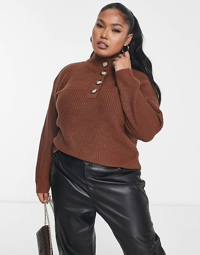 Brave Soul - plus whitehall polo neck jumper in chocolate brown