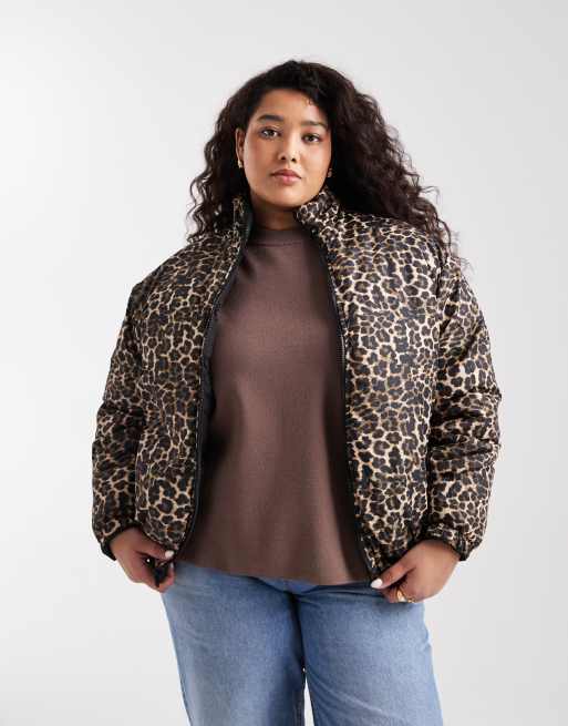 Brave Soul – Plusstorlek – Svart och leopardmönstrad, vändbar pufferjacka i kort design, 4 av 4